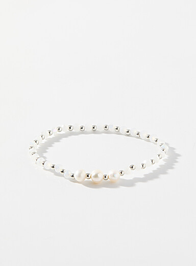 Faceted bead and pearl bracelet