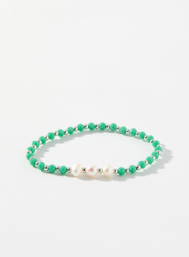 Faceted bead and pearl bracelet
