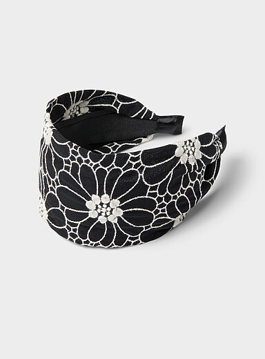 Simons: Le large serre-t&ecirc;te fleurs brod&eacute;es accent Noir &agrave; motifs pour femme