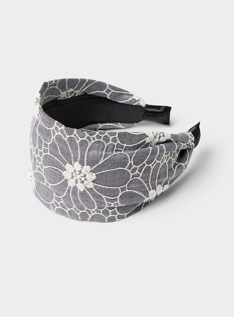 Accent embroidered flower wide headband product image (primary)