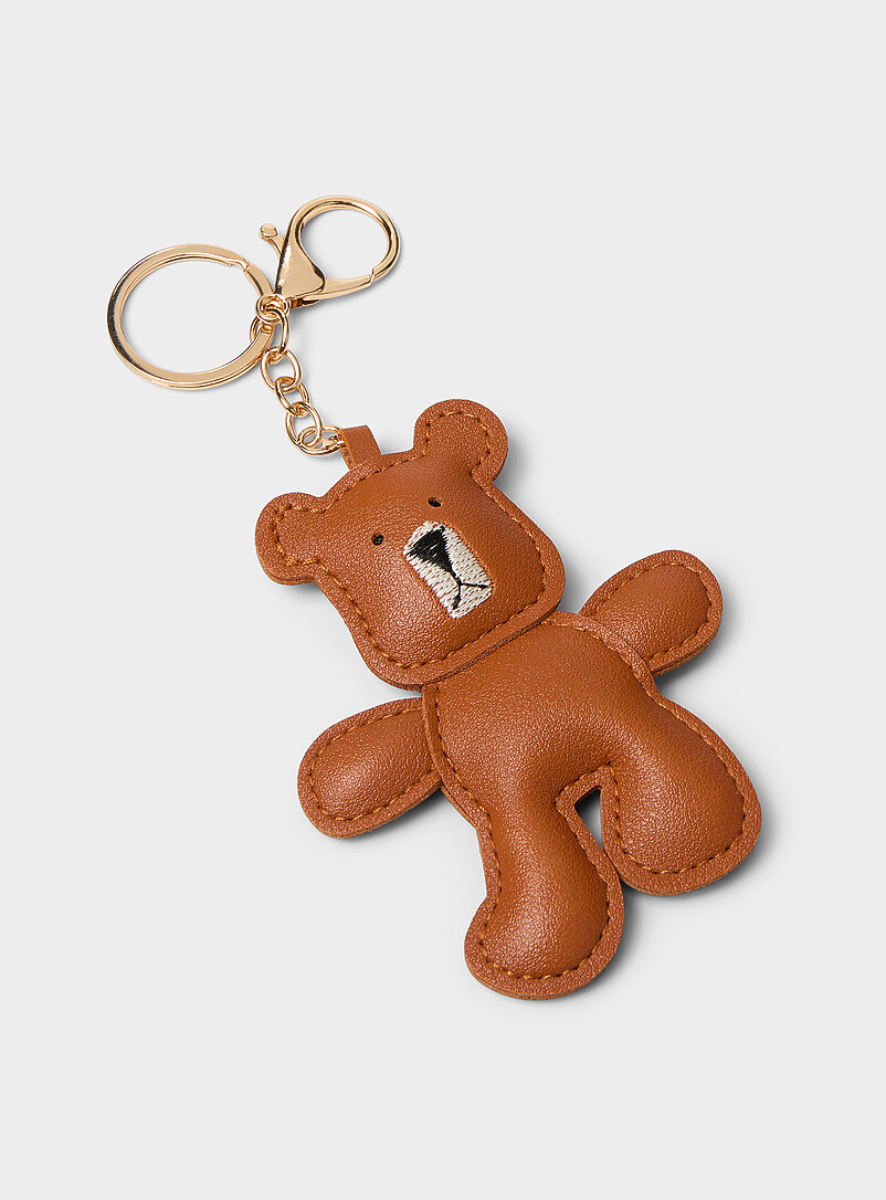 Faux-Leather Teddy Bear Charm Keychain