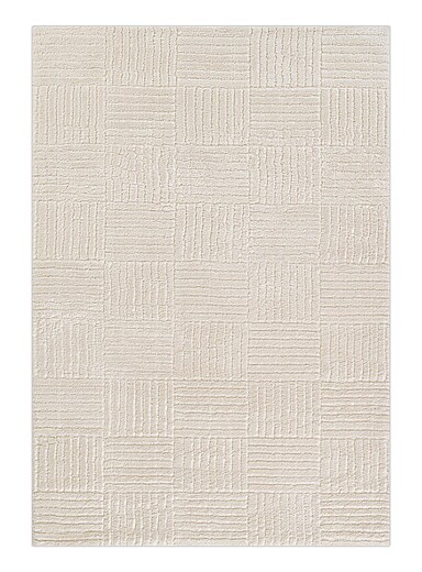 Momeni: Le tapis polyester ivoire carr&eacute;s lign&eacute;s monochromes Novogratz Taylor Voir nos formats offerts Blanc cass&eacute;