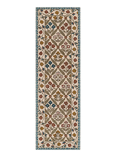 Momeni: Le tapis de couloir artisanal treillis fleuri Cotswold 75 x 245 cm Assorti