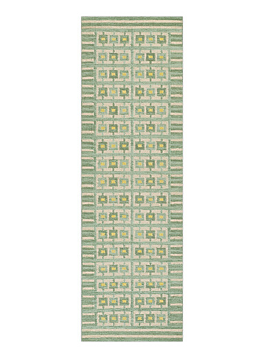 Momeni: Le tapis de couloir artisanal cha&icirc;nes g&eacute;o Scandi 75 x 245 cm Vert &agrave; motifs