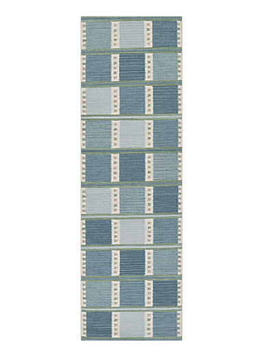 Momeni: Le tapis de couloir artisanal damier g&eacute;o bleut&eacute; Scandi 75 x 245 cm Bleu &agrave; motifs