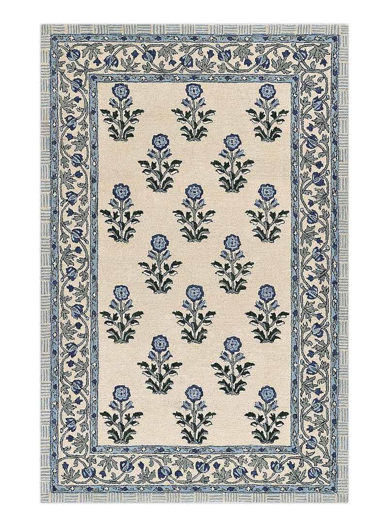 Cotswold blue flowers handcrafted rug See available sizes product image (primary)