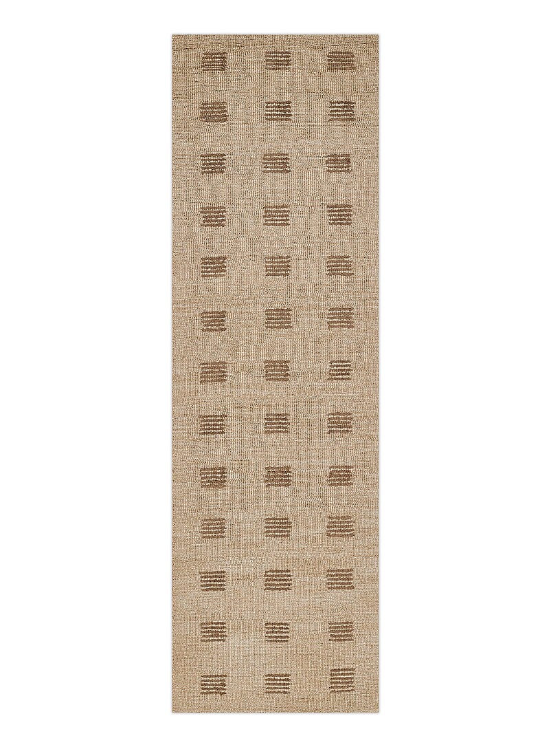 Archer Beige Checkers Tufted Wool Handwoven Hallway Rug 70 X 245 Cm
