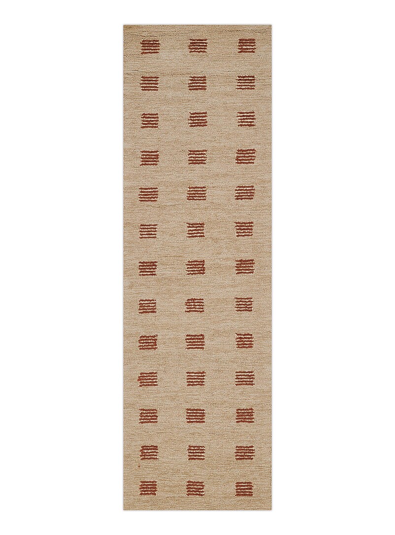 Archer Beige Checkers Tufted Wool Handwoven Hallway Rug 70 X 245 Cm