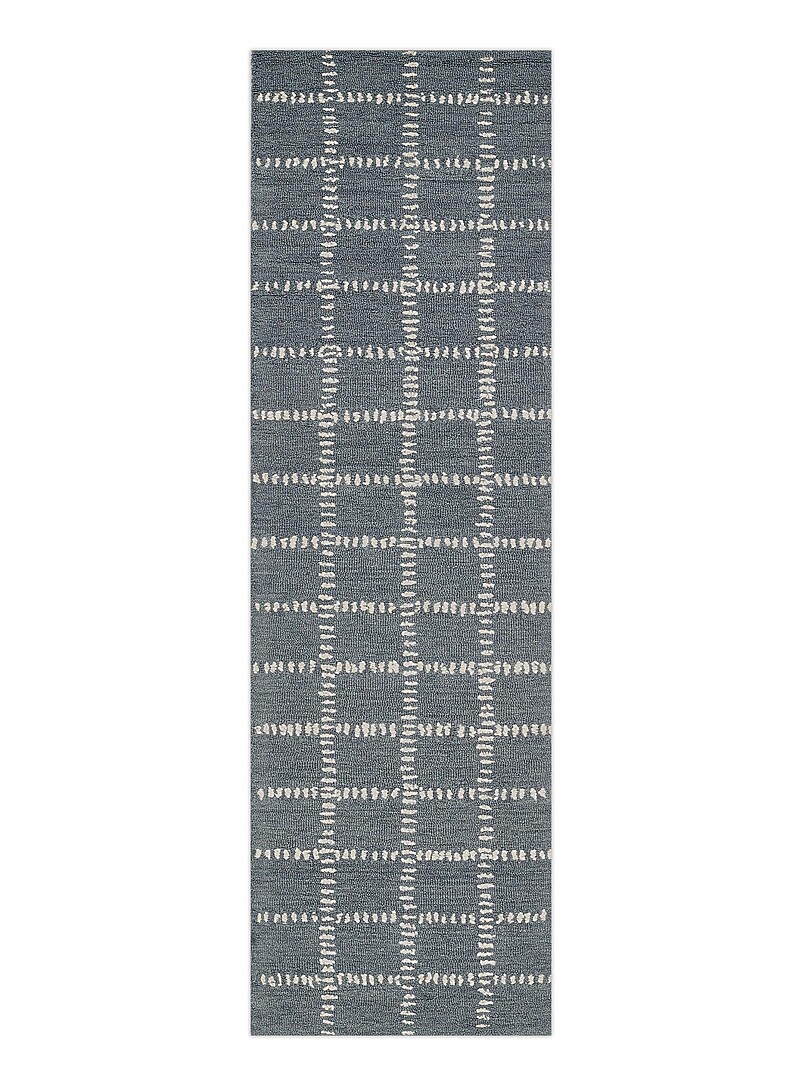 Archer Tufted Wool Grid Pattern Handcrafted Hallway Rug 70 X 245 Cm