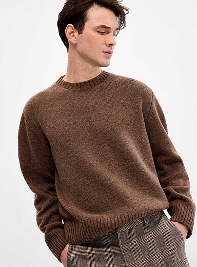 Le 31 Brown Crew neck cashmere sweater <b>Exclusive collection from Italy</b> for men
