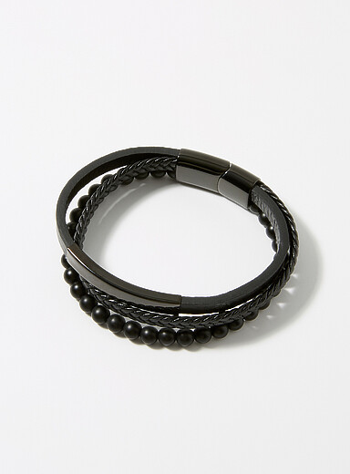 Le bracelet trois rangs cuir et m&eacute;tal