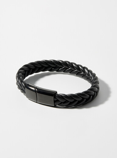 Le bracelet cuir tress&eacute; noir