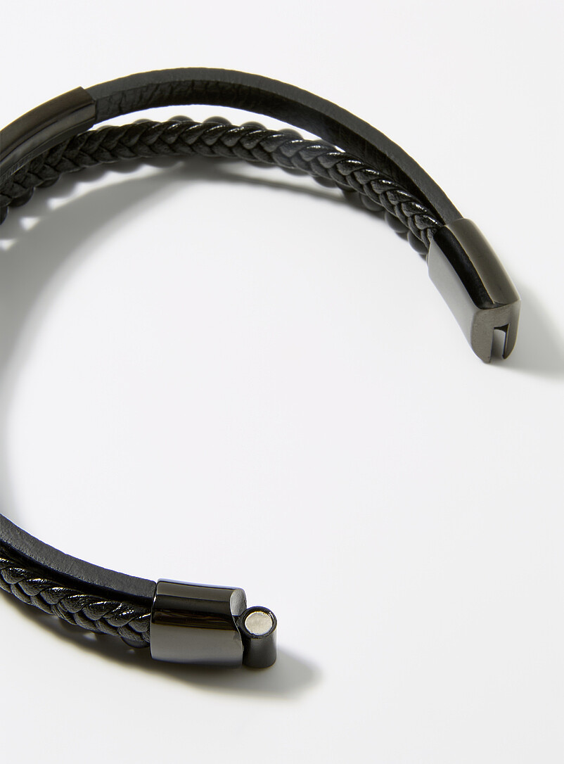 Three-row leather and metal bracelet product image 2