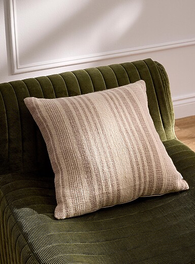 Coffee cream textured striped removable cover cushion 50 x 50 cm