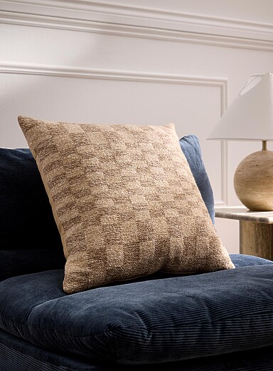 Simons Maison: Le coussin d&eacute;houssable damier m&eacute;lange de laine 50 x 50 cm &Eacute;cru &agrave; motifs