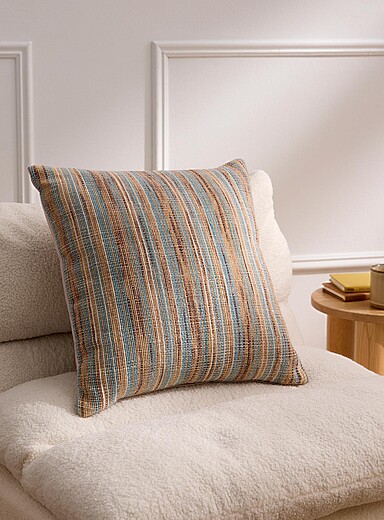 Le coussin d&eacute;houssable &agrave; rayures laine et lin 50 x 50 cm