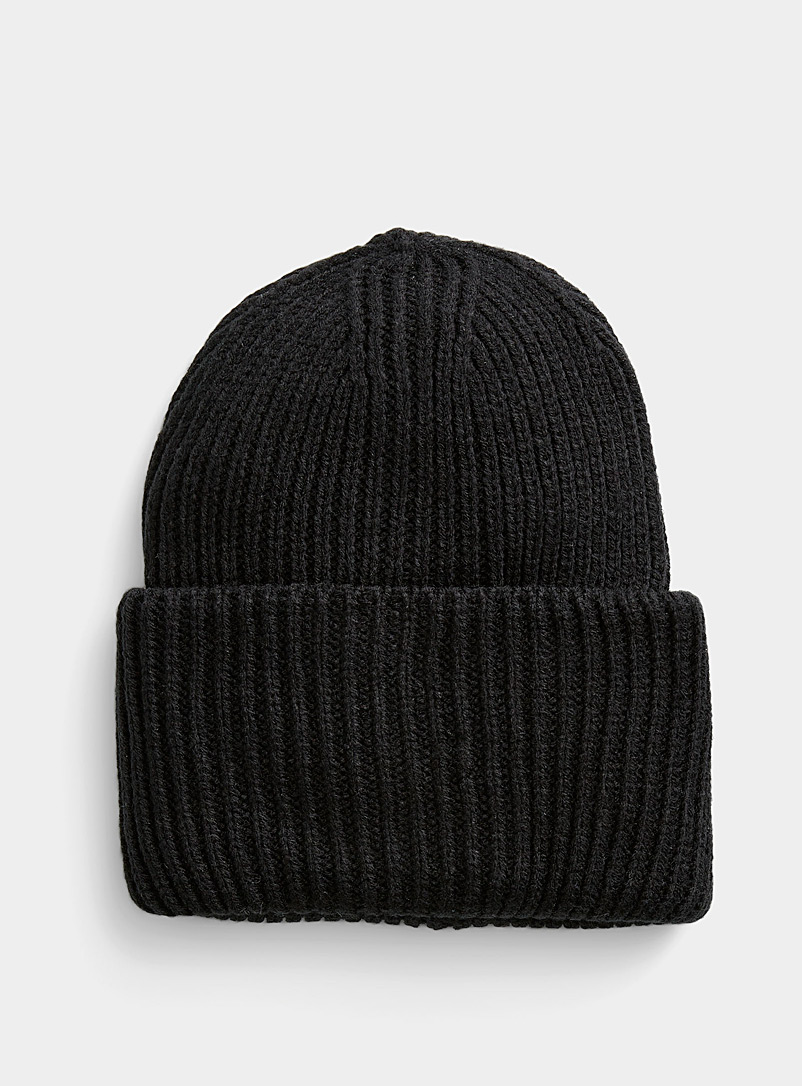 Simons Black Wide-cuff rib-knit tuque for women