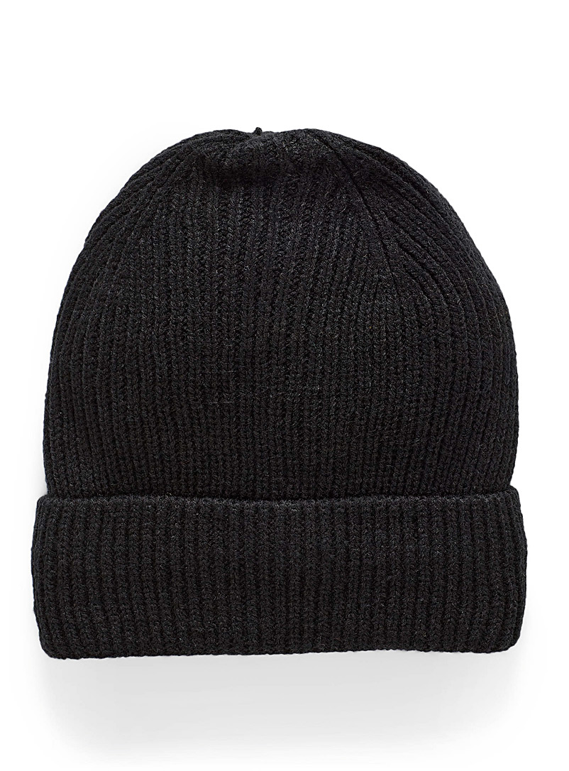 Le 31 Black Plush-lined ribbed tuque for men