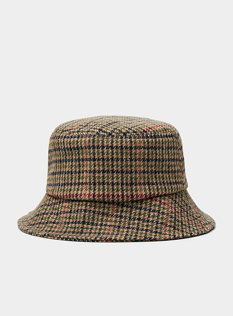 Le 31 Patterned Green Fall-coloured houndstooth bucket hat for men