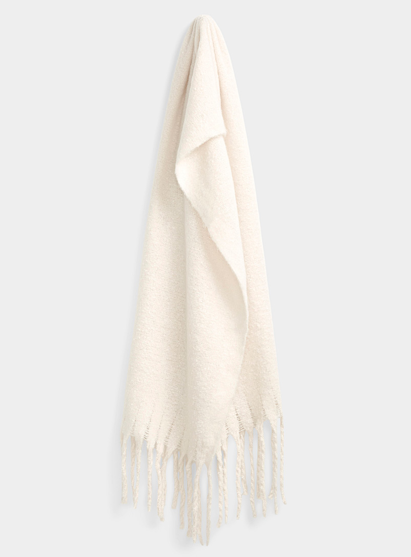 Le 31 White Solid thready knit scarf for men