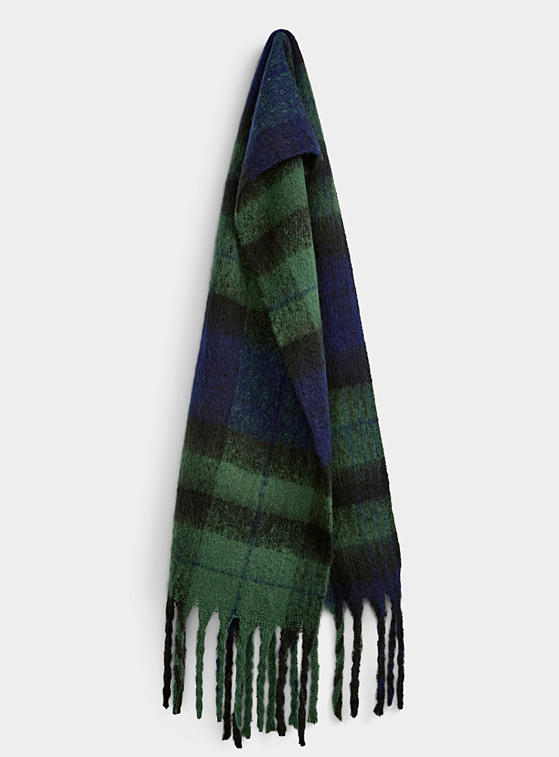 Le 31 Patterned Green Tartan check thready-knit scarf for men