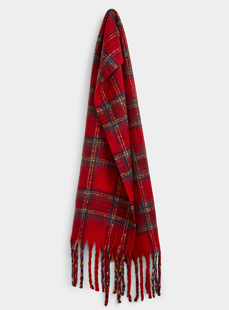 Le 31 Patterned Red Tartan check thready-knit scarf for men