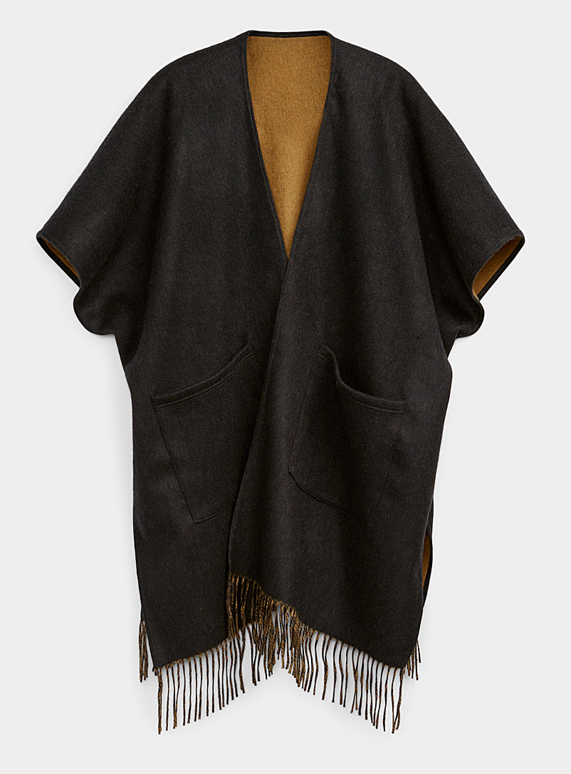 Simons Black Two-tone wool shawl for women