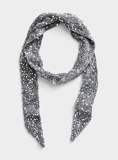 Sequined narrow scarf