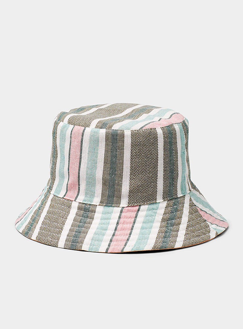 Le 31 Patterned Green Muted stripe bucket hat for men