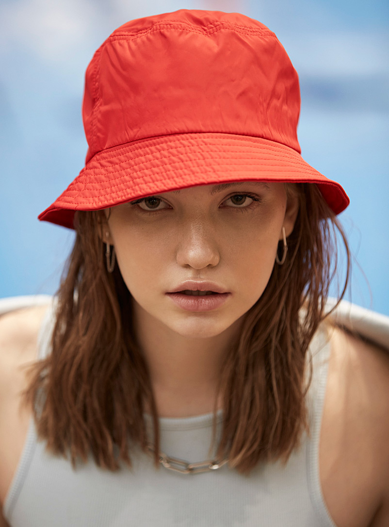 Simons Red Nylon bucket hat for women