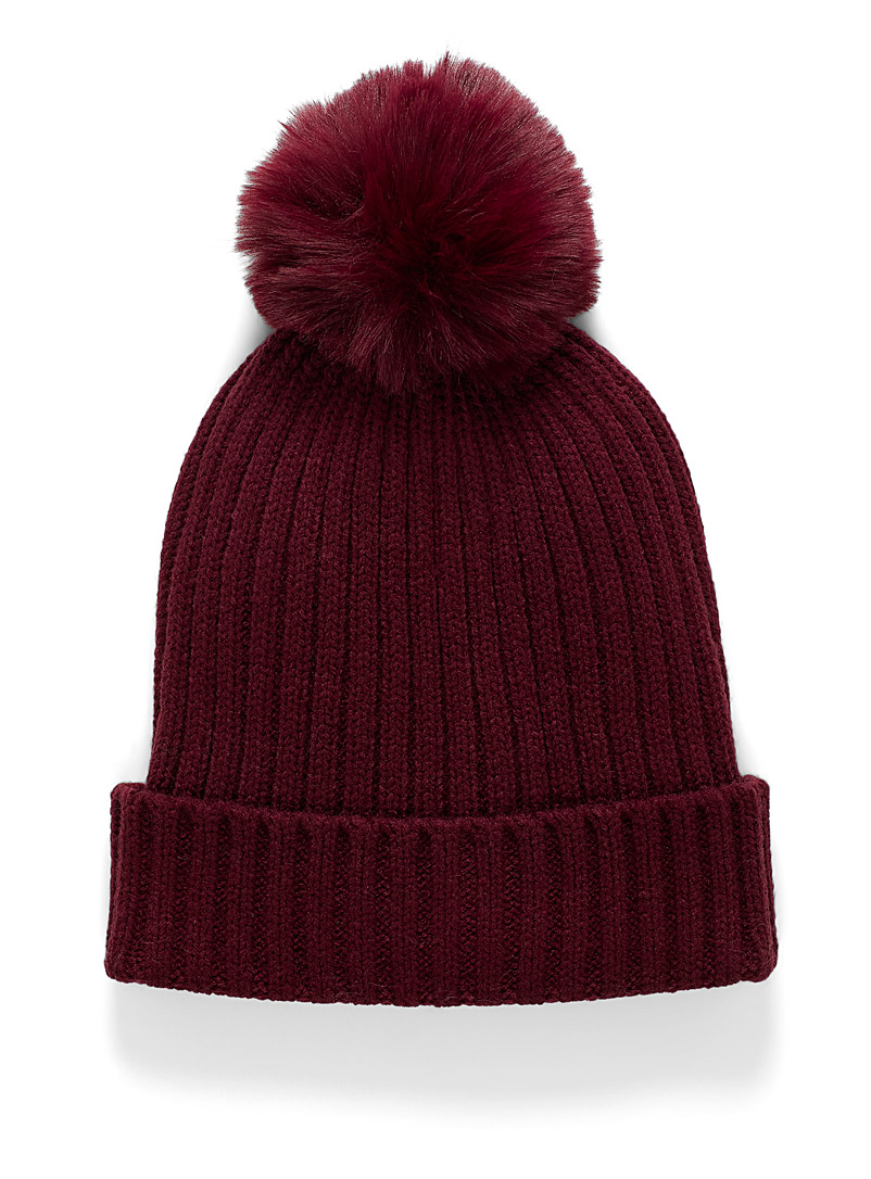 Simons Ruby Red Maxi pompom ribbed tuque for women