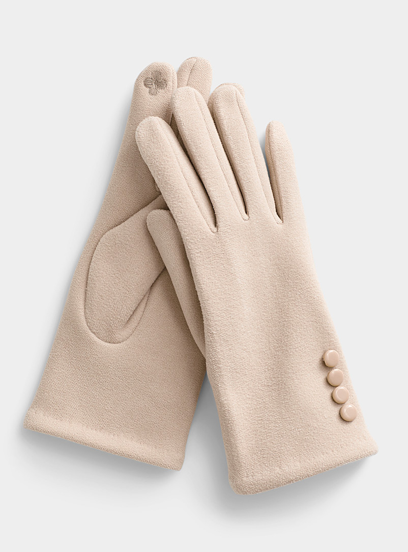Simons Cream Beige Button-cuff gloves for women