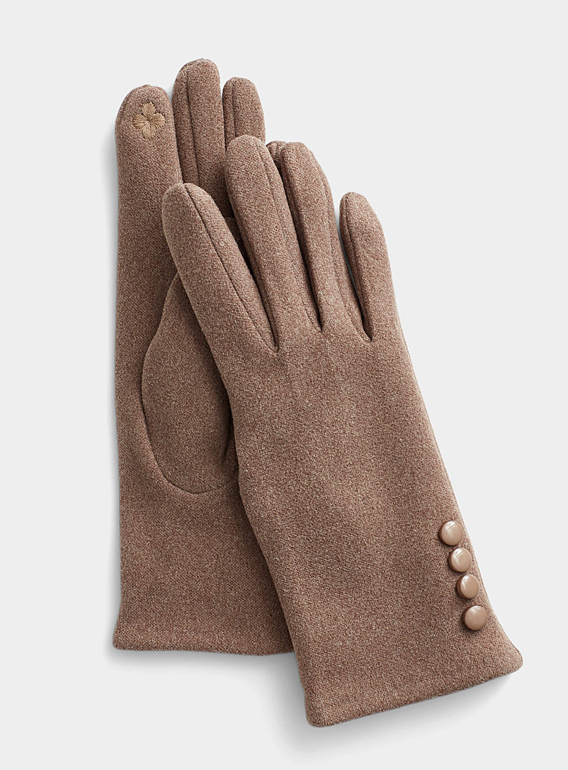 Simons Brown Button-cuff gloves for women