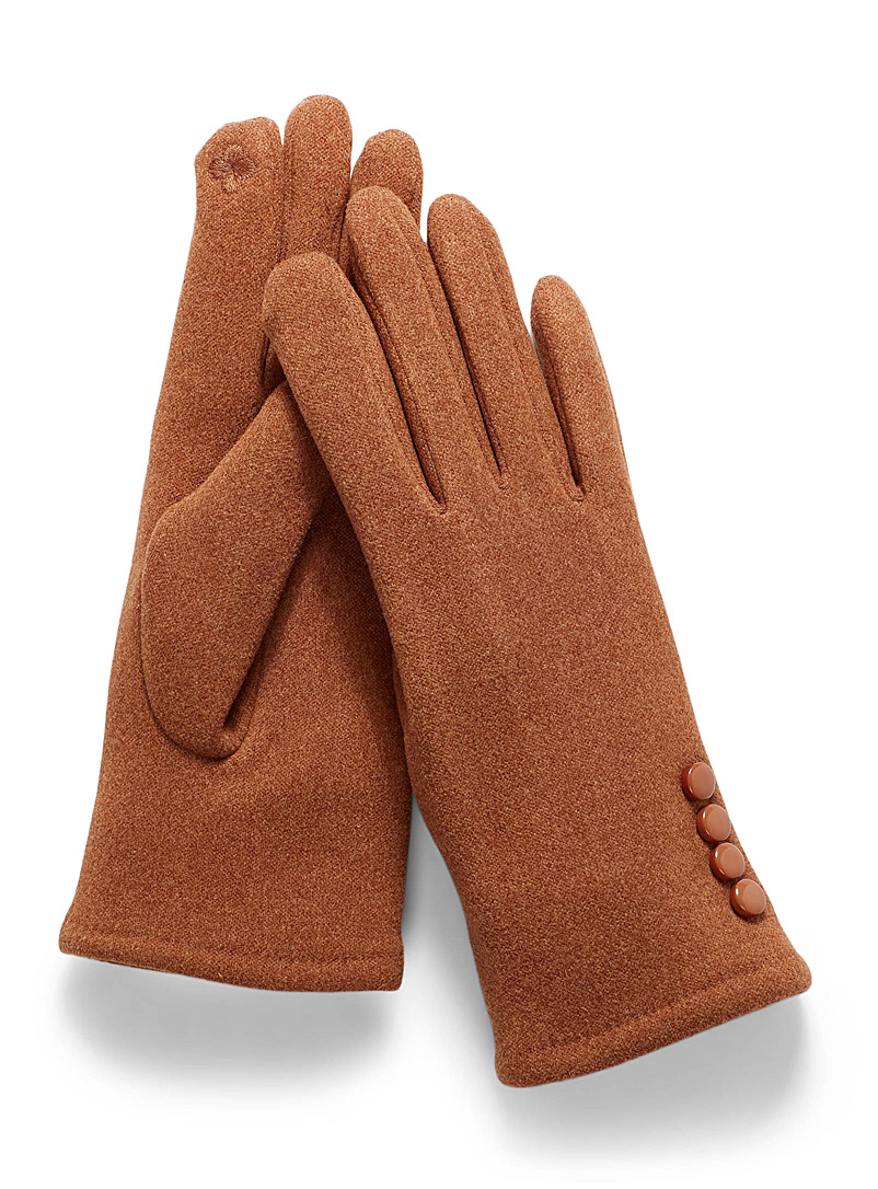 Simons Medium Brown Button-cuff gloves for women