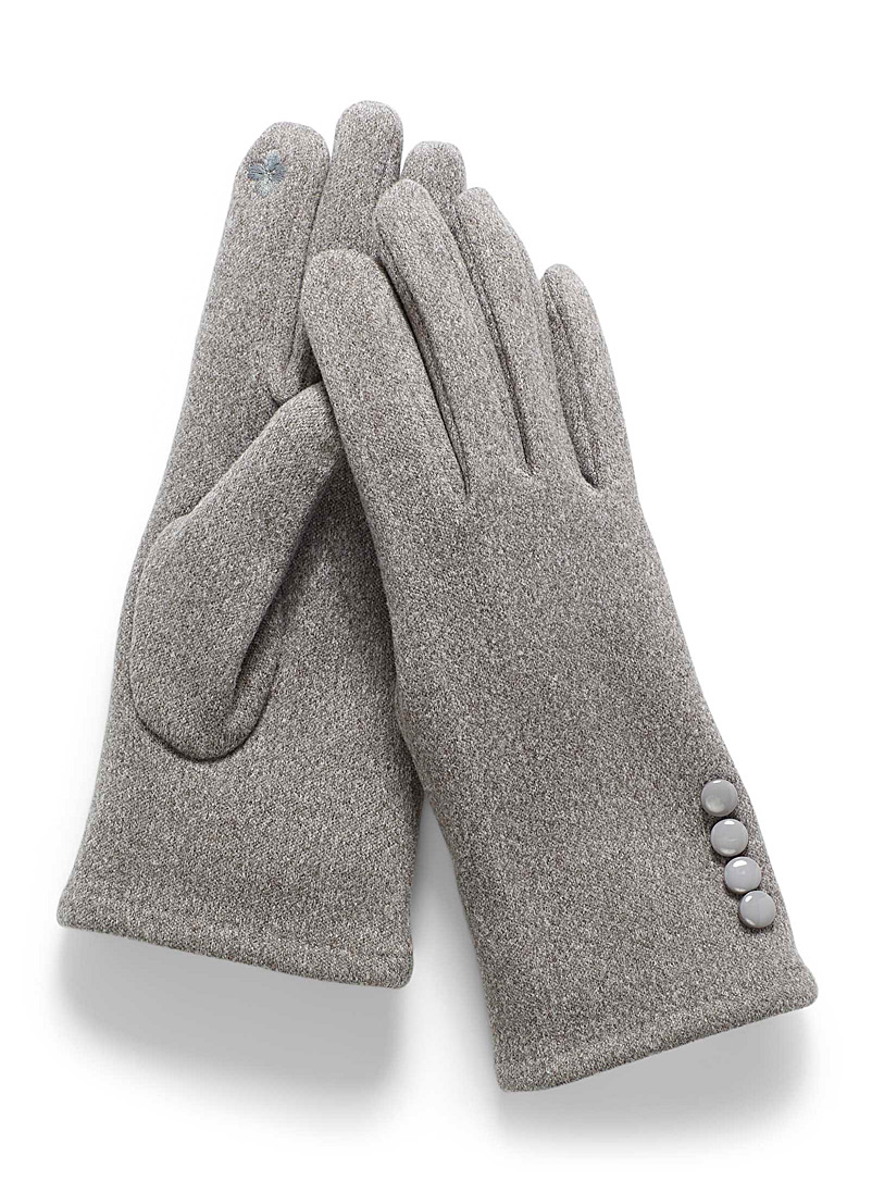 Simons Grey Button-cuff gloves for women