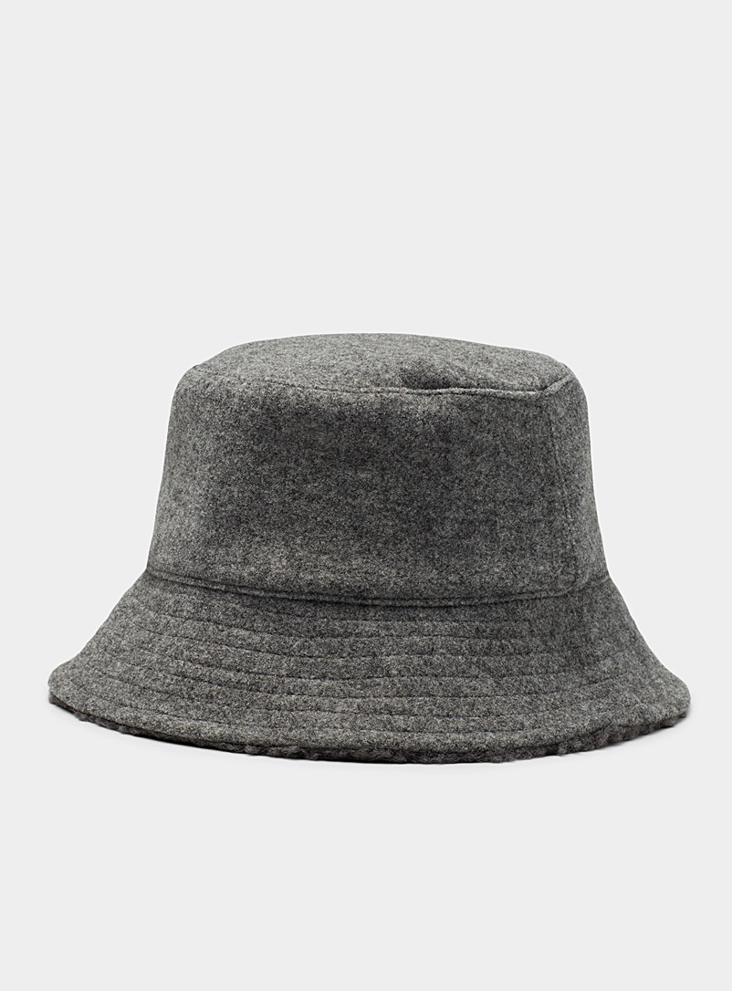 Simons Light Grey Monochrome bouclé-lined bucket hat for women