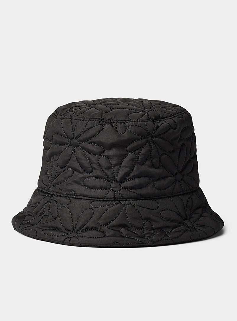 Simons Black Quilted flower bucket hat for women