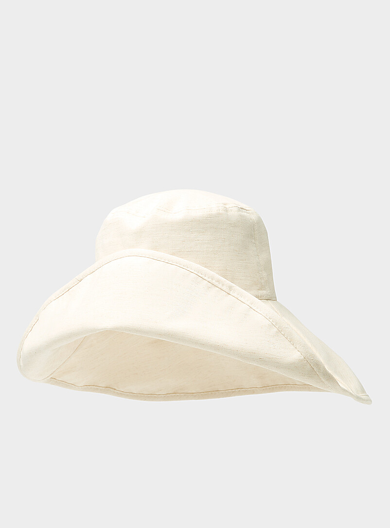 Simons Off White Pure linen buttoned-brim hat for women