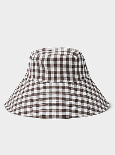 Wide gingham-brim bucket hat