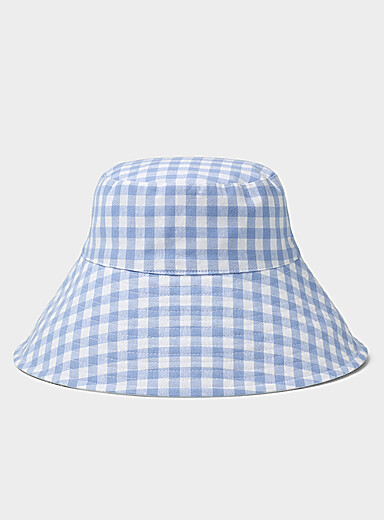 Wide gingham-brim bucket hat