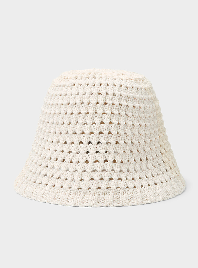 Simons Off White Openwork knit cloche for women
