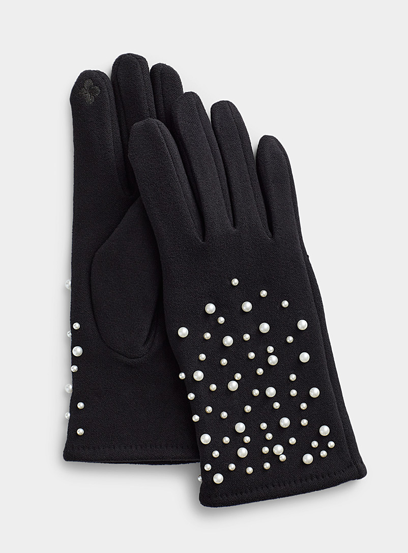 Simons Black Pearly bead gloves for women