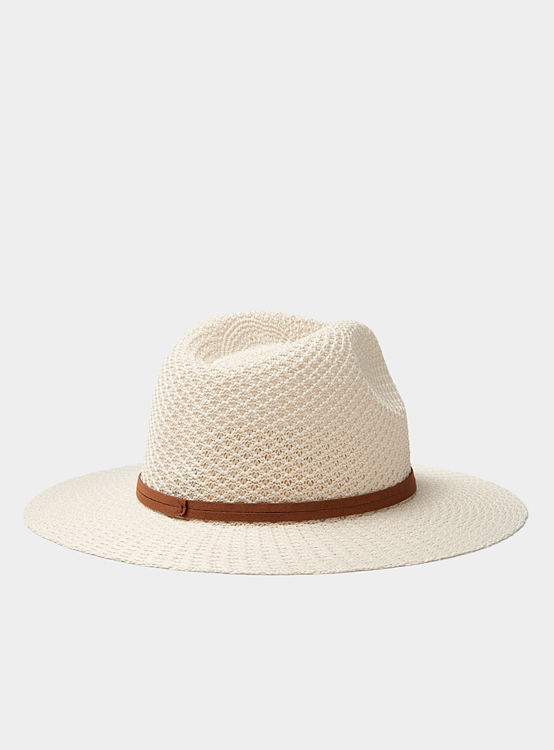 Simons Off White Crochet-like fedora for women