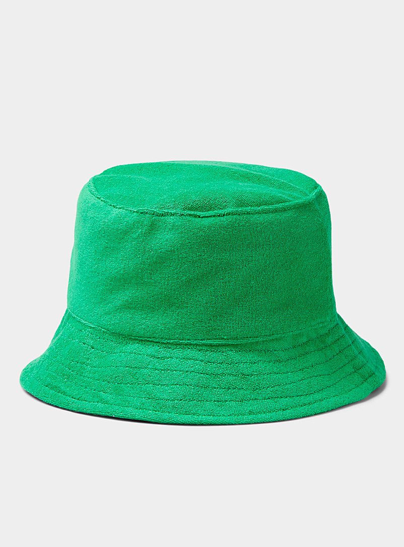Simons Bottle Green Bouclé terry bucket hat for women