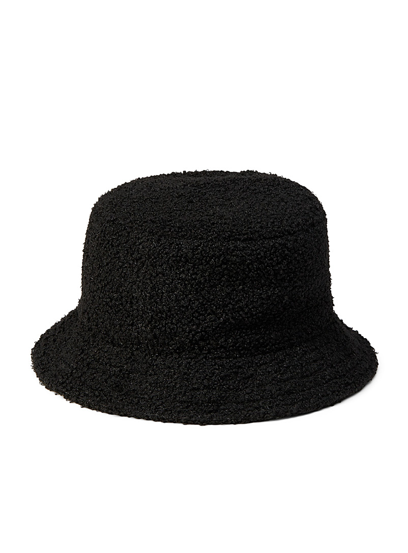 Simons Black Bouclé-textured bucket hat for women