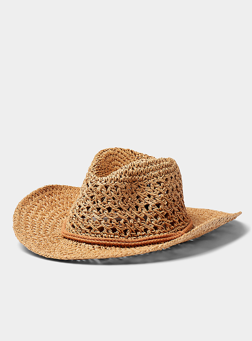 Simons Brown Open weave ferora hat for women