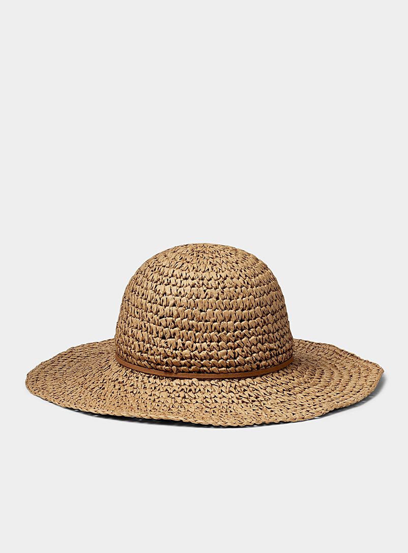 Simons Cream Beige Crocheted straw hat for women