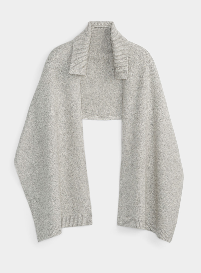 Simons Light Grey Monochrome flap scarf for women