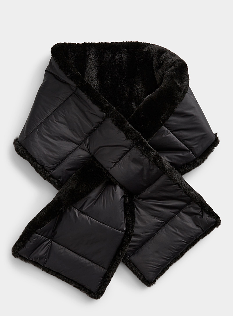Simons Black Faux-fur quilted scarf for women