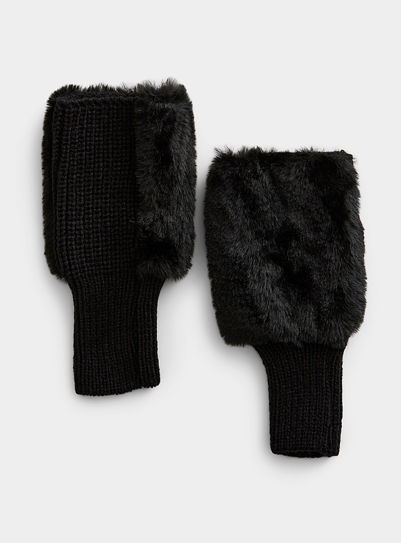 Simons Black Faux-fur wrist warmers for women